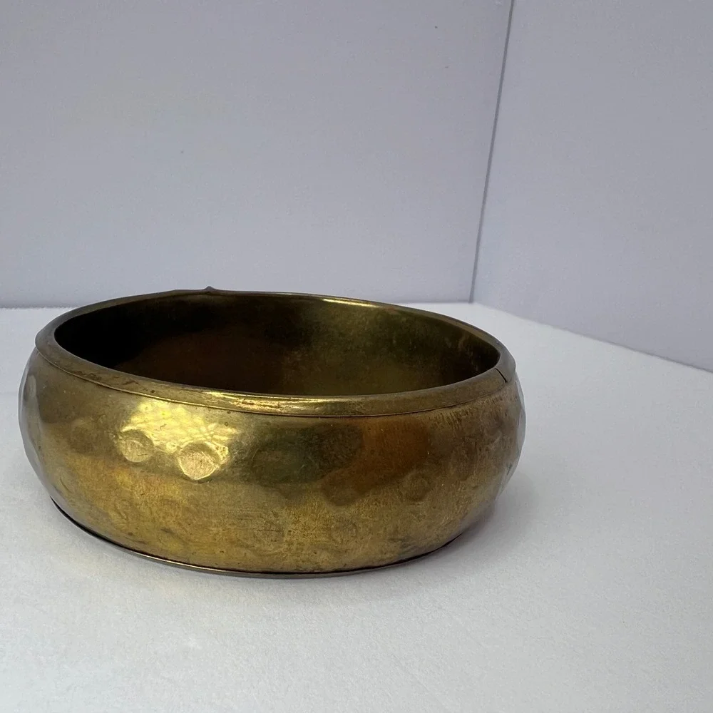 Vintage Hammered Brass Bangle Bracelet Handcrafted Jewelry Boho 70s Chunky Retro